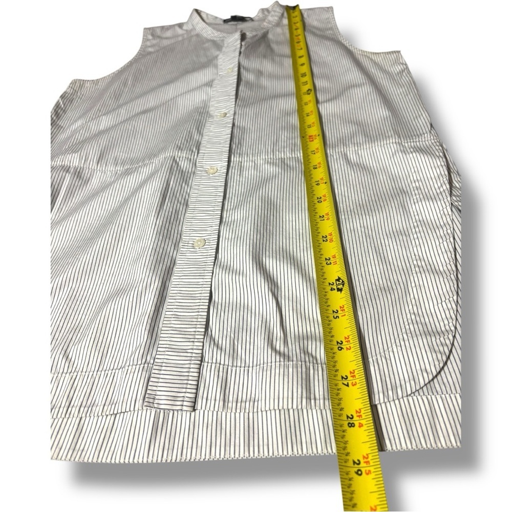 Vince White Pinstripe High Neck Button Down Side Slits Sleeveless Blouse/Tunic - Picture 8 of 16